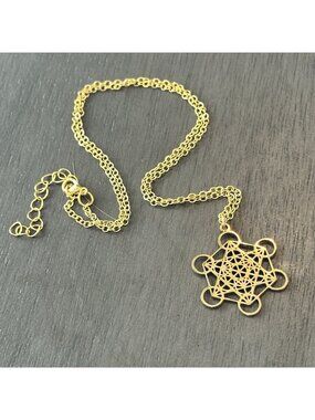 Gold Metatrons Cube Necklace Stainless Steel Sacred Geometry Pendant with Chain